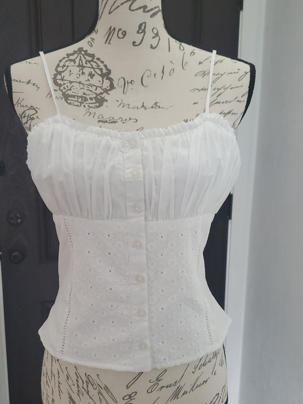 Japna White Eyelet Button-Front Cami 100% Cotton Top New